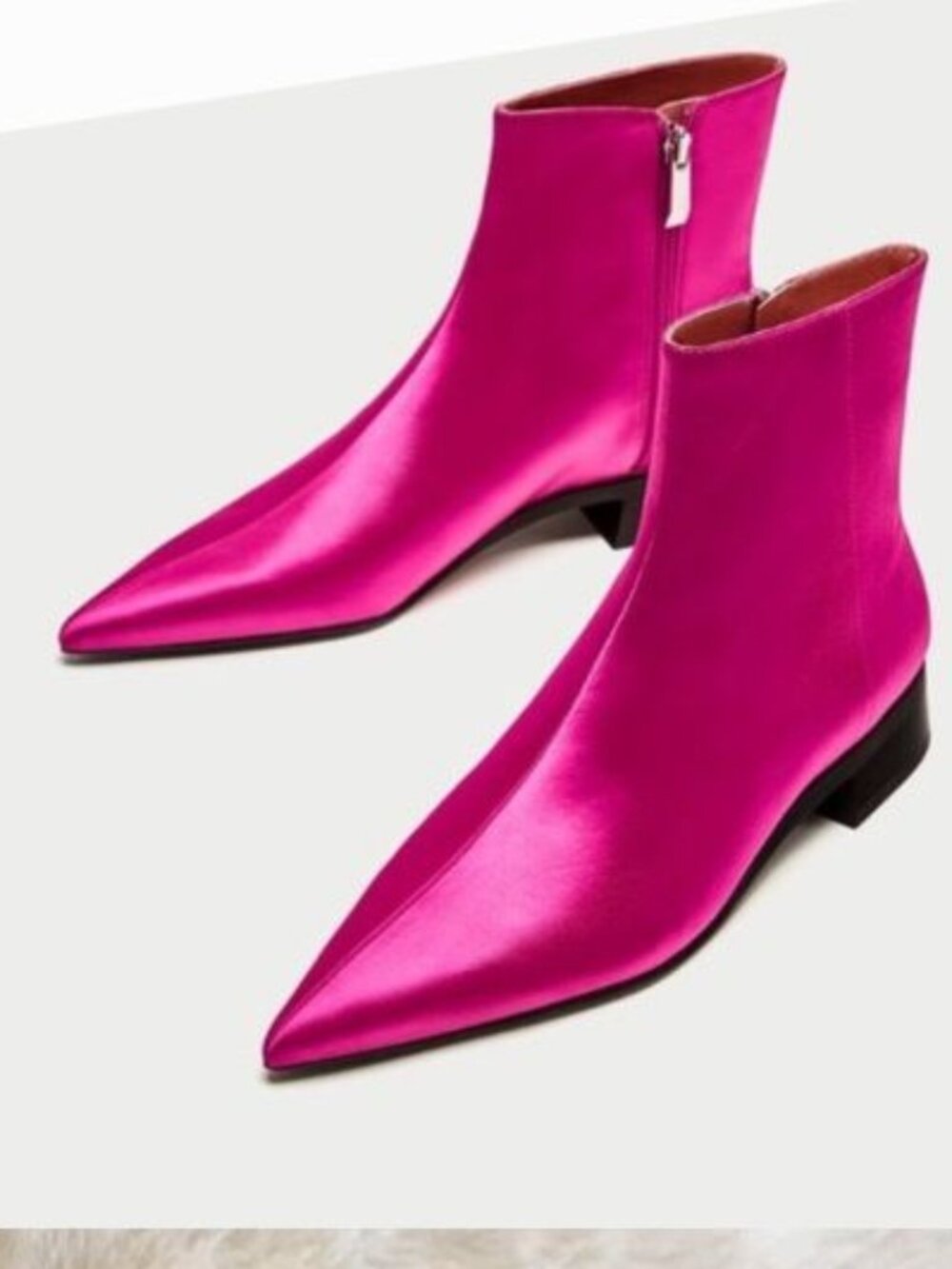 NWT! ZARA Trafaluc Hot Pink Silken Pointed Toe Low Heel Ankle Boots EU39/8.5/8